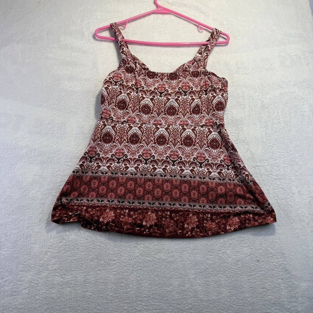 Casa Cabana Boho Paisley Tank Top M Brown Pink Festival Peplum Casual - Picture 4 of 4